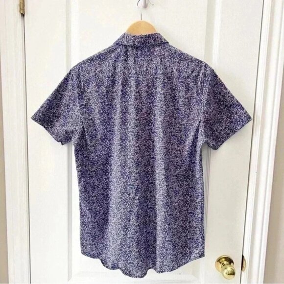 English Laundry Button Up Shirt Short Sleeve Stretch Fitted Casual Blue Medium - Picture 5 of 16